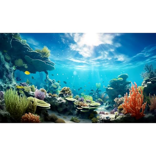 Ocean Aquarium Background Underwater Coral Reef Seascape Fish Tank Background Under Water Seaweed Floor Terrarium Backgrounds Cave Sunlight Fish Tank Backgrounds Aquarium Wallpaper Poster 36x24in