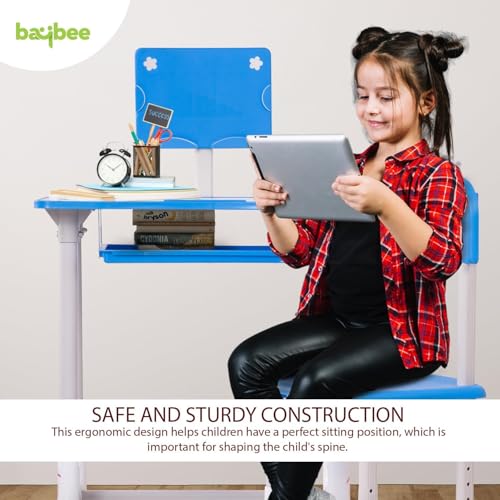 طقم طاولة و كرسي للأطفال ،مكتب أطفال متعدد الوظائف بارتفاع قابل للتعديل للقراءة والرسم والكتابة والحرف اليدوية و تناول الوجبات الخفيفة، طاولة دراسة خفيفة الوزن 95*60*40 سم، لون أزرق