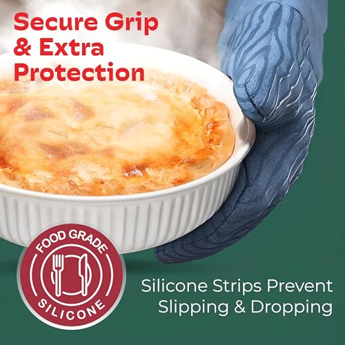 Big Red House - Silicone Oven Mitts - Blue Denim Set of 2-12.5" - Heat Resistant to 536 F / 280 C Kitchen Gloves - Professional Grade Protection Hot Cooking Baking