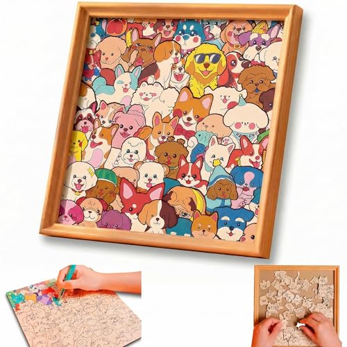 DIY Wooden Dog Puzzle Frame, 53 Colorable Puzzle Pieces, Comes with 12 Coloring Pens, Creative Art Craft Set, Suitable for Adults, Unique Handmade Gift for Dog Lovers, Home Decor (Puppy)