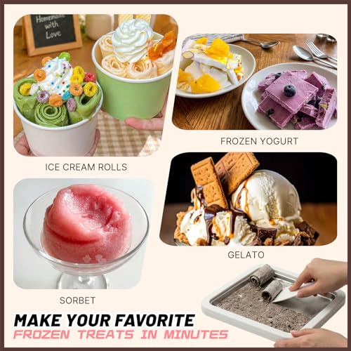 Rolled Ice Cream Maker Kit, At Home Ice Cream Roller Maker Machine with Instant Freeze Tray with Lid & 2 Spatulas, roll ice cream maker for Family Activities, Frozen Yogurt Machine by EasyVision - Used condition - Image 6