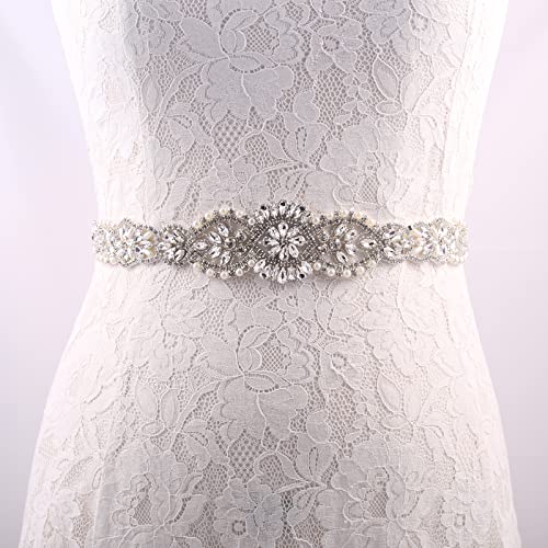 Handmade Bridal Belt Rhinestone Pearls Wedding Belt,Rhinestone Belt Crystal Sash Belt for Bride Flower Grils Wedding Dress2