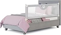 Vista 10 de BABY JOY Riel de cama para niños pequeños, 77 pulgadas, extra largo, altura ajustable y plegable, protector de riel de cama de bebé con malla Gris