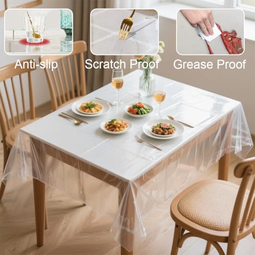 RANJIMA Tischdecke Transparent Tischfolie, 140x220cm Tischdecke Durchsichtig Abwaschbar 0.18 mm Stark, Durchsichtige Tischschutz PVC Glasklar Folie Wasserdicht Fettdicht Klarsicht Tischschutzfolie