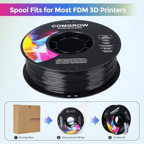 Image of Comgrow TPU Filament, 1.75mm, 95A Soft TPU Flexible 3D Printer Filament Black 2 * 1kg (2.2lbs), Dimensional Accuracy + /- 0.02 mm, Fit Most FDM Printer