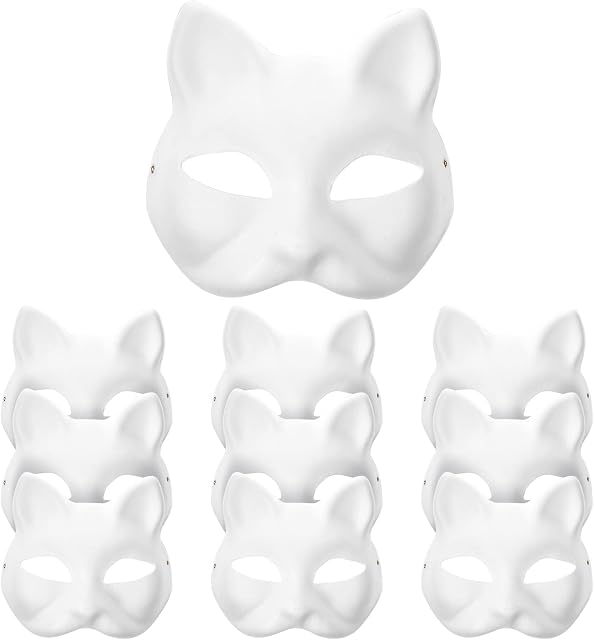 Toyvian 10Pcs Blank Mask Cat White Plain DIY Paper Masks For Kids Cosplay Halloween