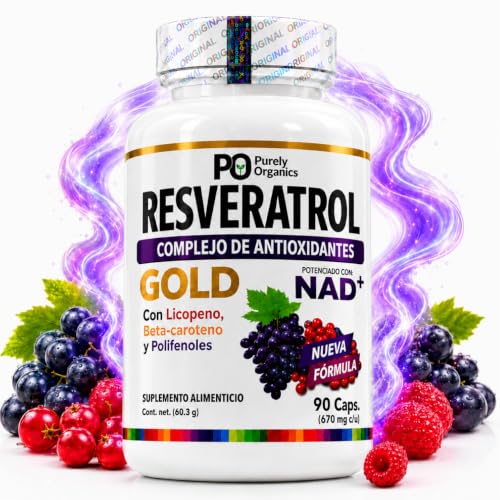 Resveratrol Gold con NAD+, Polifenoles de Té Verde, Vitamina C, Licopeno y Betacaroteno, Complejo Antioxidante Vegano para Adultos, 90 Cápsulas...