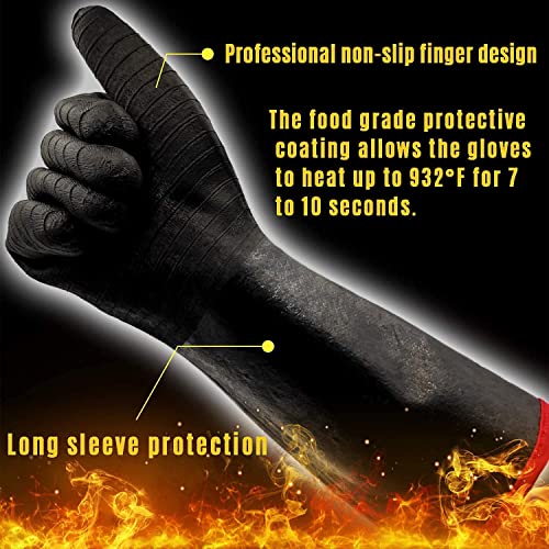 932°F Extreme Heat Resistant Gloves For Grill Bbq,Aillary Waterproof Long Sleeve Pit Grill Gloves For Fryer, Baking, Oven,Smoker,Fireproof, Oil Resistant Neoprene Coating (14 Inch) #TOP2