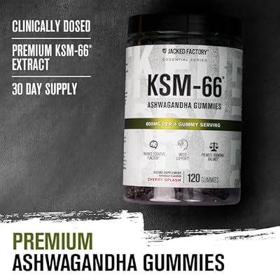 Jacked Factory Ashwagandha Gummies - KSM 66 Ashwagandha Gummies (600mg Per Serving) - Enhance Cognitive Function, Boost Mood, and Promote Hormonal Balance - 120 Gummies, Cherry Splash