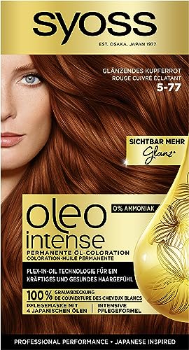 Foto von Syoss Oleo Intense Öl-Coloration 5-77 Glänzendes Kupferrot Stufe 3 (115 ml), dauerhafte Haarfarbe mit pflegendem Öl, Coloration ohne Ammoniak, 2x 115 ml