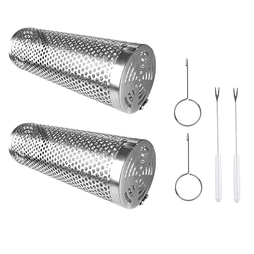 Baoyemes Set of 2 Rolling Grill Racks, Cylindrical Stainless Steel Grill Basket, Cylindrical Sturdy BBQ Cooking Accessories for Multipurpose Outdoor Barbecue, Camping, Dining