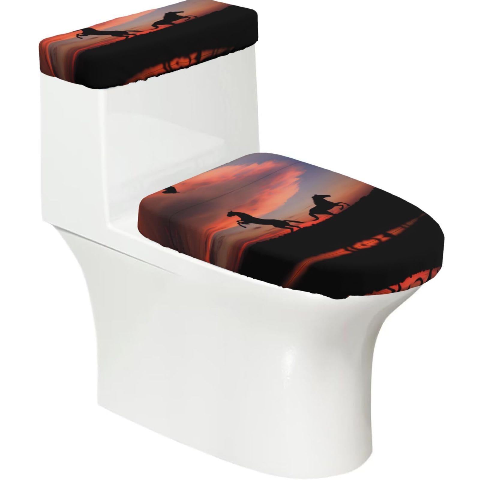 Mrowyc Black Animal Horse Printed Toilet Seat Set - Set Of 2 - Universal Toilet Seat Cover - Housewarming Birthday Christmas Gift