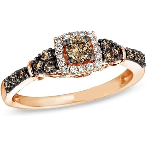 IVANKA Antique Natural Round Cut Champagne Diamond Brown Diamond Engagement Ring - 14K Rose Gold Vermeil 925 Sterling Silver Brown Quartz Wedding Band Ring- Brown Diamond Promise Ring Birthstone Anniversary Gift for Her (Rose Gold, 11 US) Cover