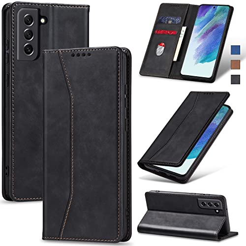Image of Jasonyu Mobile Phone Case for Samsung Galaxy S21 FE, PU Leather Flip Case, Black