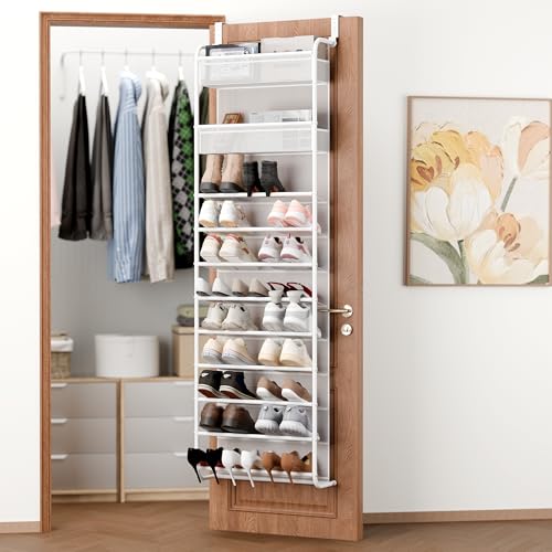 Whitmor 27 Pair Over The Door Shoe Organizer, 11 Tier Hanging Shoe Organizer, Heavy Duty Metal & Mesh Shoe Holder, Hanging Shoe Rack for Closet Organizer & Storage,79.9"L x 21.7"W x 7.5"H, White by Whitmor - Used condition - US$29.69