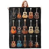 Vintage Guitar Collection Throw Blanket - Soft and Cozy Fleece Blanket with Colorful Acoustic Guitar Design - Perfect for Music Lovers, Couch, Bed, or Outdoor Use - 50x60 Inches