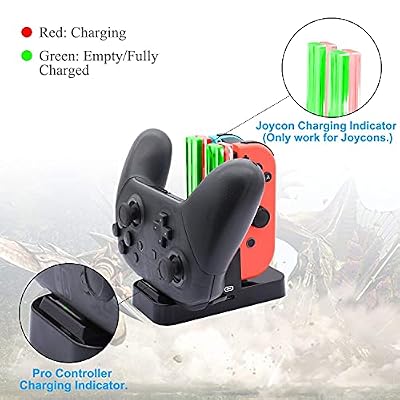 FASTSNAIL Charging Dock and 2 Pack Switch Grips Kit for Nintendo Switch Joy Con & OLED Model, Charger Stand Station with Charging Cable, Wear-Resistant Grip Controller with 6 Thumb Grip