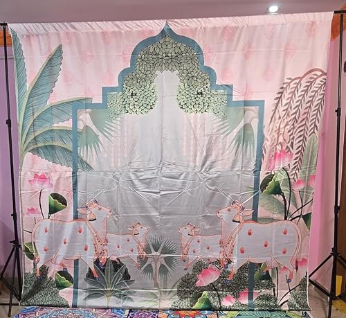 Image of pichwai Backdrop Cloth Decorations | gomatha Backdrop for decorationss | Cow Backdrop Cloth for decorationss (8 8 ft)