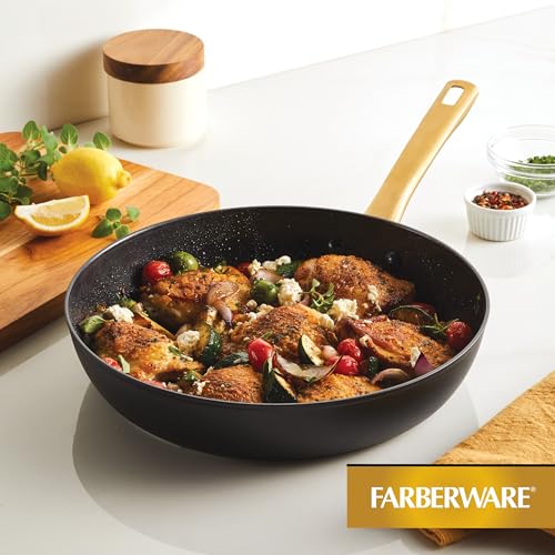 Farberware Forged Induction Ceramic Cookware Nonstick Frying Pan/Skillet, Dishwasher Safe, Suitable for All Stovetops, 12.25 Inch Fry Pan - Black and Gold - image 8
