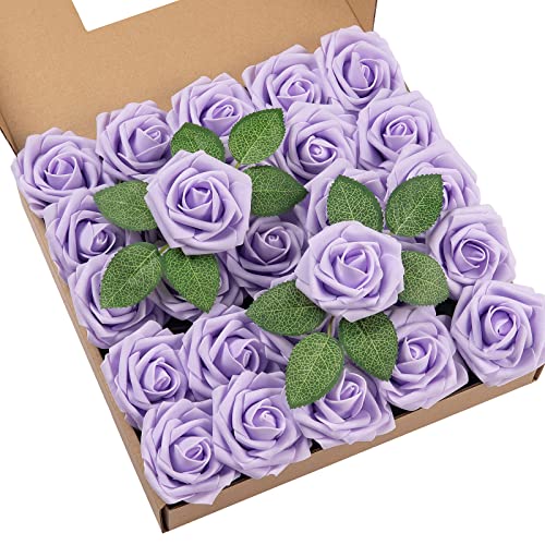 Duhouse 25Pcs Artificial Roses Flowers Fake Roses With Stems Real Touch Foam Flowers For Diy Wedding Bouquet Baby Shower Centerpiece Floral Arrangement Party Home Decor(Lilac) #TOP28