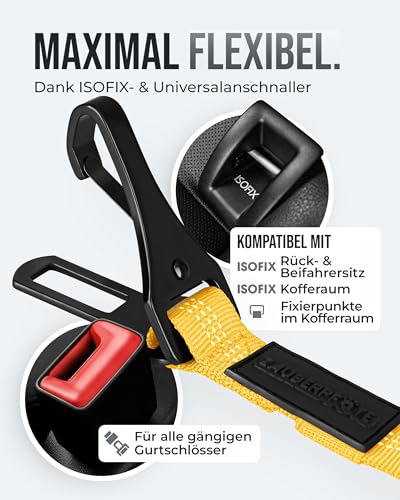 ZAUBERPFOTE Hundegurt 'Argo‘ fürs Auto – Verstellbarer Sicherheitsgurt mit Rückdämpfung & ISOFIX Anschluss – Anschnallgurt für alle Hunderassen (Gelb, Gr. S)
