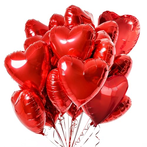 LOMIMOS 25 PCS Ballon Coeur Rouge,Baudruche en Forme de Coeur Ballon Helium Décoration Romantique pour La Saint Valentin Fiançailles Mariage Douche Anniversaire