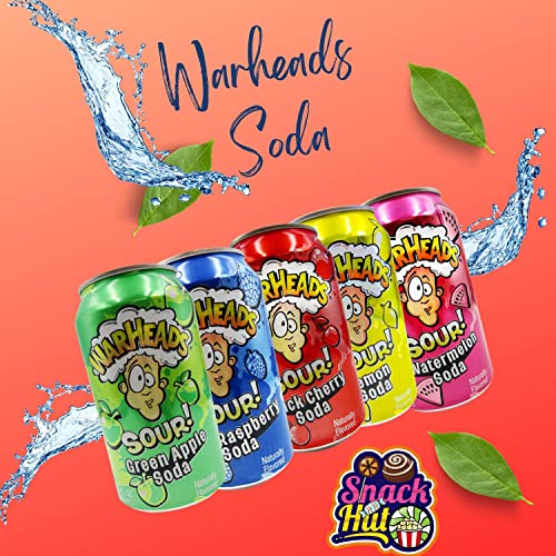 Warheads Sour Soda Pop Variety Pack, Five - 12 Oz. Cans Warheads Extreme Sour Candy - Blue Raspberry, Black Cherry, Lemon, Green Apple, Watermelon And 5 Pieces Of War Heads Candy #TOP7