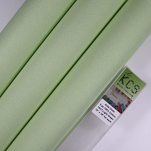 Image of KCS 3 pc of 15 inch x 18 inch Counted Cross Stitch Cotton Aida Cloth Needlework Fabric,14CT,Light Green