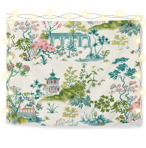 Elpwk Green and Blue Chinoiserie Tapestry Wall Decor 50x60 Inch