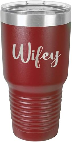 WIFEY - Vaso de 30 onzas con popote y tapa superior deslizante | Taza de viaje de acero inoxidable | Comparar con Yeti Rambler Granate