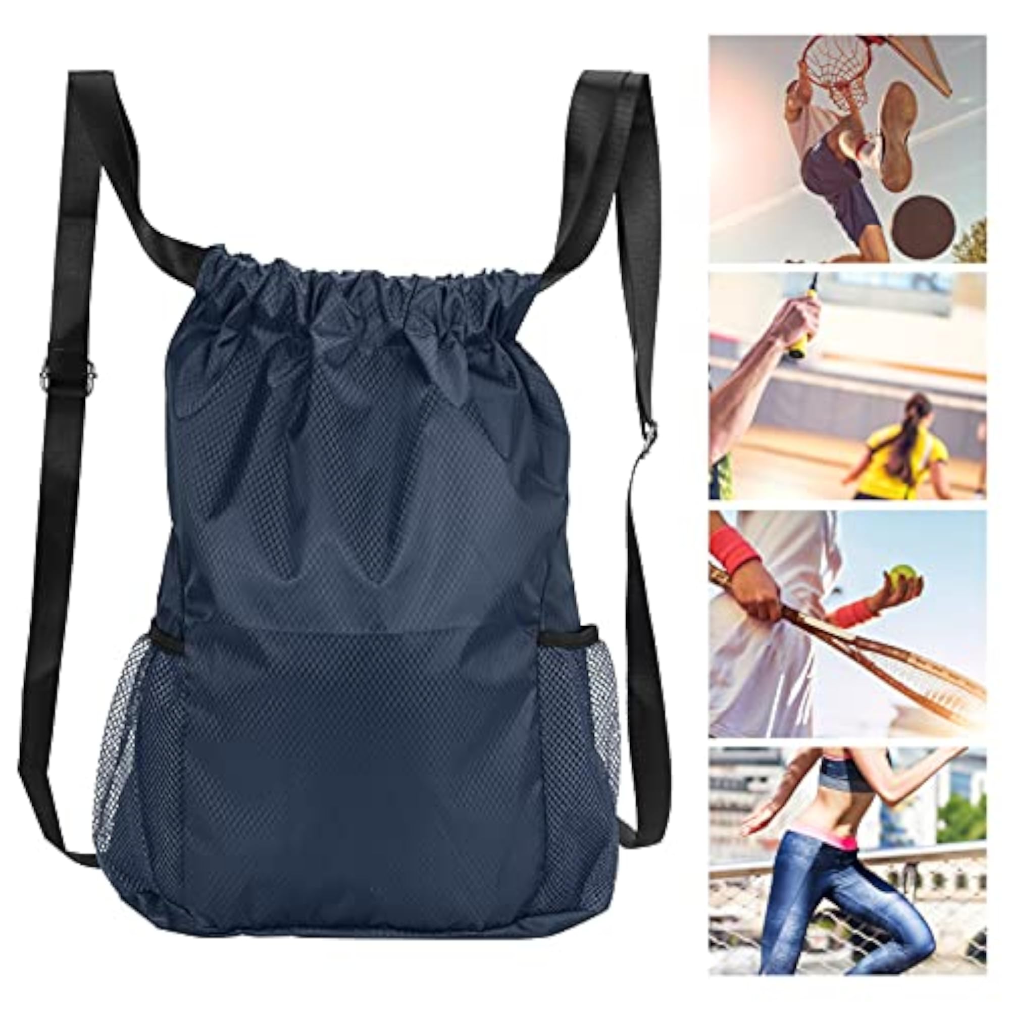 Light Weight Drawstring Backpack for Travel, Navy Blue