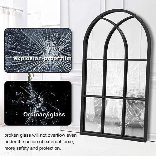 Image of Dewfig Arched Window Wall Mirror, 42 inchx24 inch Windowpane Mirror, Black