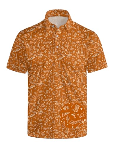 LEOPOM Texas Golf Shirts for Men Button Down Short Sleeve Texas Funny Polo Shirts for Men Outfit L