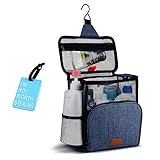 Hiverst Hanging Toiletry Bag, Shower Caddy Tote Bag (Updated Version, Full Size Bottle Compatible), Bath Organizer for College Dorms, Gym, Camp, Women Men, with Funny Luggage Tag