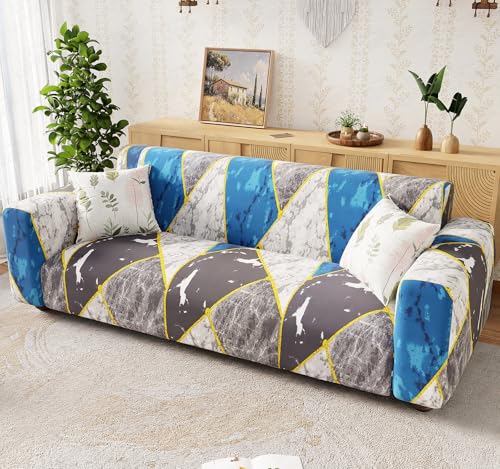 Image of Lukzer 3 Seater Sofa Cover - Colorful Marble | 360 Fully Covered Anti-Slip Washable Couch Cover Protecter | 140 GSM Stretch Fit Polyester + Spandex Slipcover (180-200cm /SC-033-03)