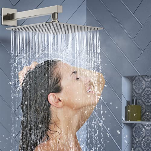 Sr Sun Rise Shower System With Push Button Diverter Bathroom Luxury 12 Inch Rain Shower Head With Handheld Spray, High Pressure Shower Faucet Combo Set With Rough-In Valve & Trims, Brushed Nickel #TOP7