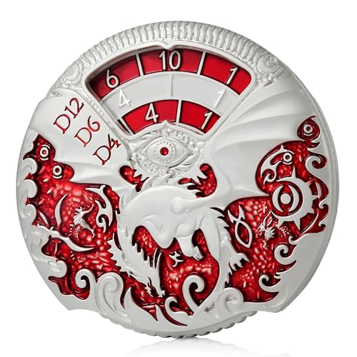 DND Spinner Metal Dice Set 7-in-1 Spinner (Silver with Red)