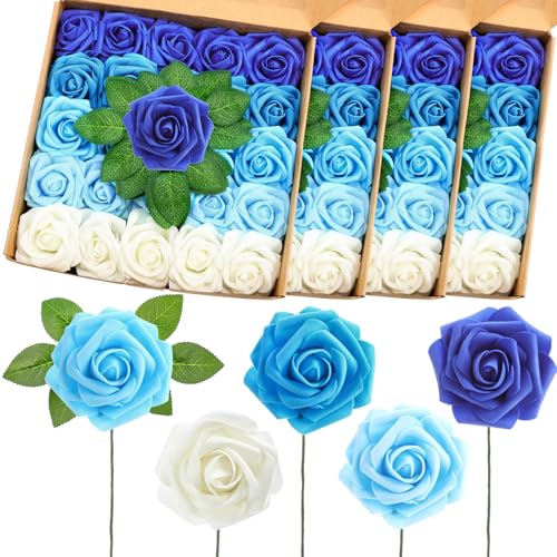 Luinabio 100 Pcs Artificial Rose Flowers, Gradient Blue