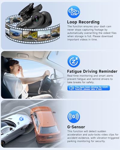 Image of SARMERT 4K 3 Channel Dash Cam, Dash Cam Front and Rear C3, Free 64GB Card, 4K+1080P+1080P Dashcam, G-Sensor, WDR, APP, 5G WiFi, Night Vision, 24H Parking Monitor