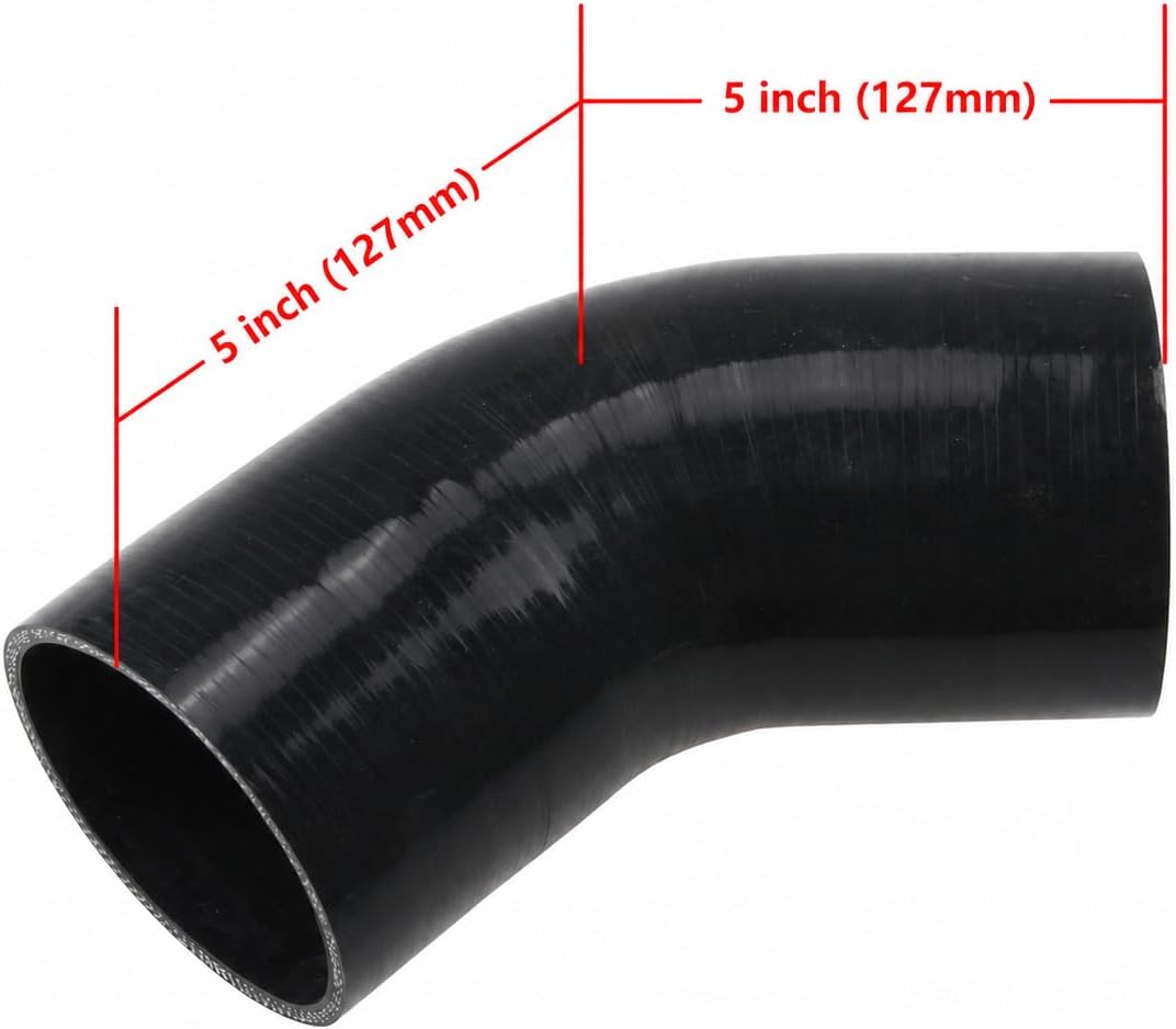 Ucreative 45 Degree Elbow ID: 4" (101.6mm) 4-Ply 5mm Thickness High Performance Silicone Hose Coupler with T-Bolt Clamp