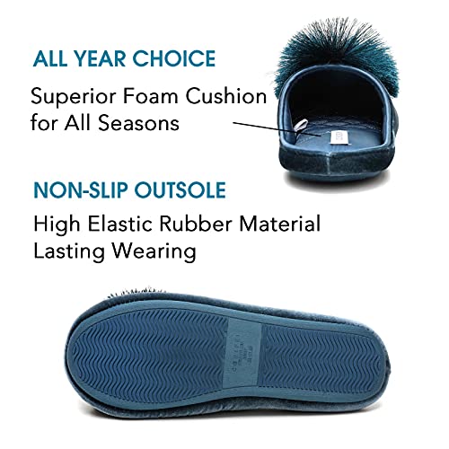Corifei Women's Pom Velvet House Slippers Bedroom Slip-On Soft Fleece Satin Upper Non-Slip Lightweight Indoor Outdoor Bridesmaid #TOP2