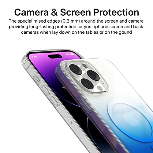 Image of Vaku Luxos Zurich MAGPRO Gradient Colored for iPhone 14 Pro Case Cover, Transparent, 6 Feet Drop Protection, Shockproof, Scratch Resistant, Slim, Compatible with MagSafe Back Cover - Blue