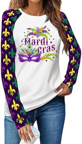 Mardi Gras Shirts for Women:Fat Tuesday Shirt Carnival Graphic Tee Long-Sleeve Higher Quality Printed Shirt