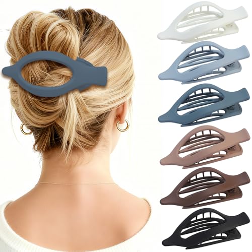 CHANDAT Flat Hair Clip 6 pcs Lay Down Claw Clips Hair Accessories for Women -Brown Blue
