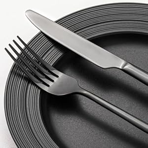 KINGSTONE Black Silverware Set, 40-Piece Forged Flatware Set Cutlery Set Premium Stainless Steel, Service for 8, for Kitchen, Home, Wedding, Party, Mirror Polished and Dishwasher Safe KINGSTONE Black Silverware Set 40 Piece Forged Flatware Set Cutlery Set Premium Stainless Steel Service for 8 for Kitchen Home Wedding Party Mirror Polished and Dishwasher Safe