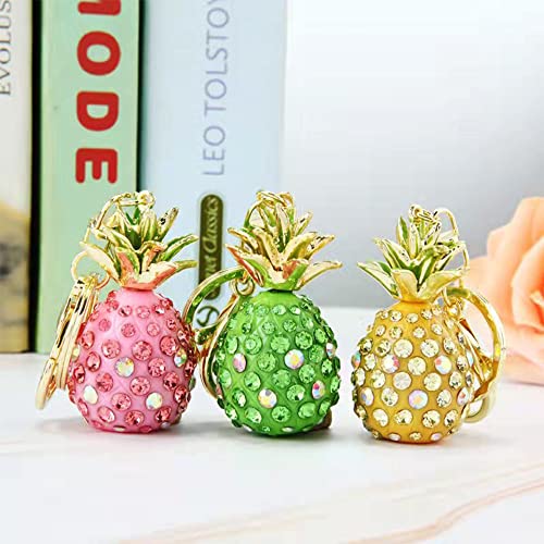 Cute Fashion 3D Cubic Graven Pineapple Shaped Rhinestone Alloy Metal Car Bag Phone Purse Keychain Pendent Decoration Gift (Pink) #TOP5