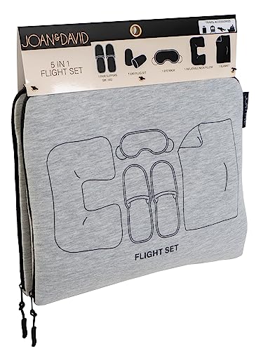 Joan & David 5 Piece Travel Kit Pouch With Blanket, Neck Pillow, Slippers, Eye Mask, Ear Plugs SIZE: LARGE/XL SLIPPERS (FITS MOST MEN/WOMENS SIZE 10-12 COLOR: GREY (JDP2567-024-GRY)