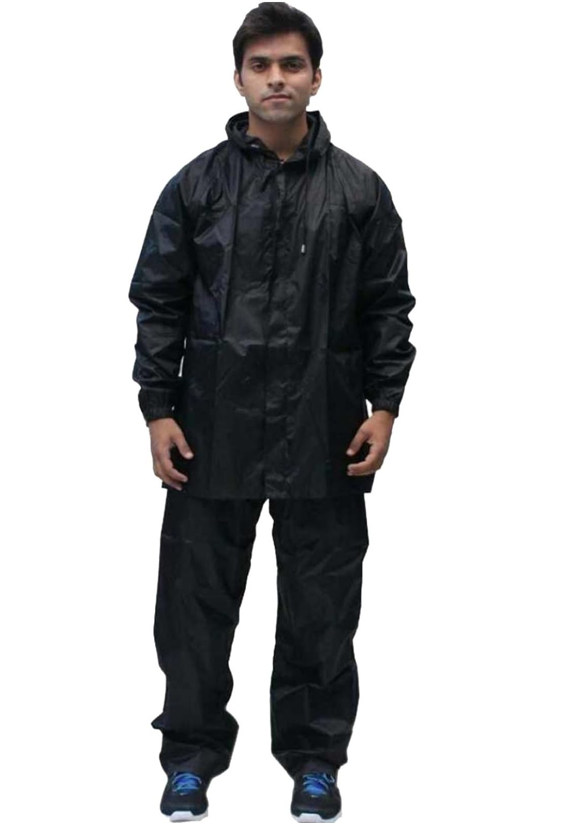 Semi-Nylon Water Resistant Rain coat with Pant (Black & Blue)-image-35