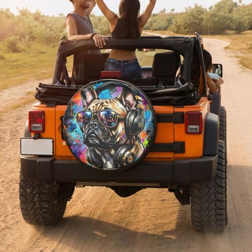Image of Delerain French Bulldog Spare Tire Covers for RV Trailer SUV Truck and Many Vehicle, Wheel Covers Sun Protector Waterproof (15 Inch for Diameter 27 inch-29 inch)