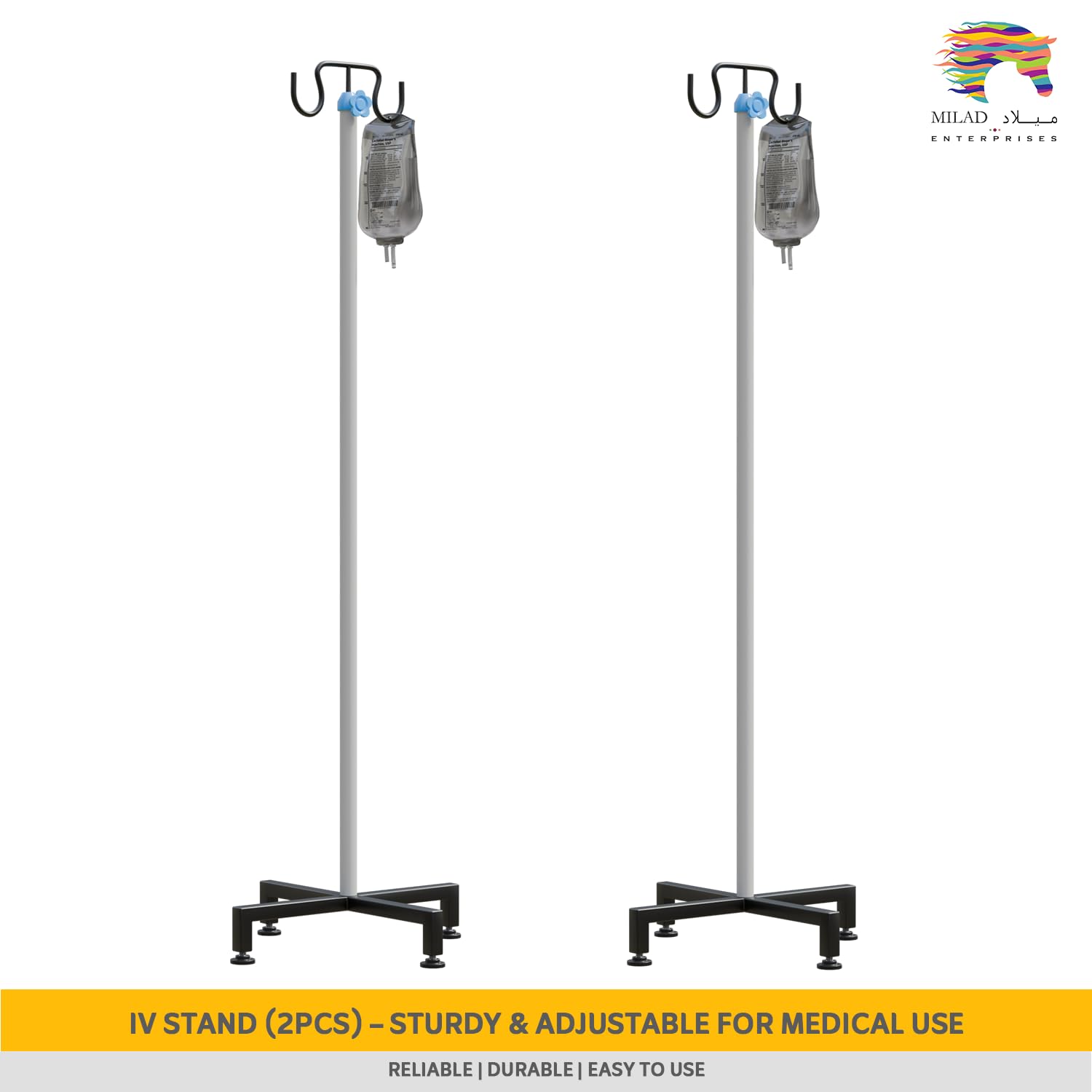Milad Saline IV Stand for Hospital (4 feet, White, 2 pcs) Milad Saline IV Stand for Hospital (4 feet, White, 2 pcs)